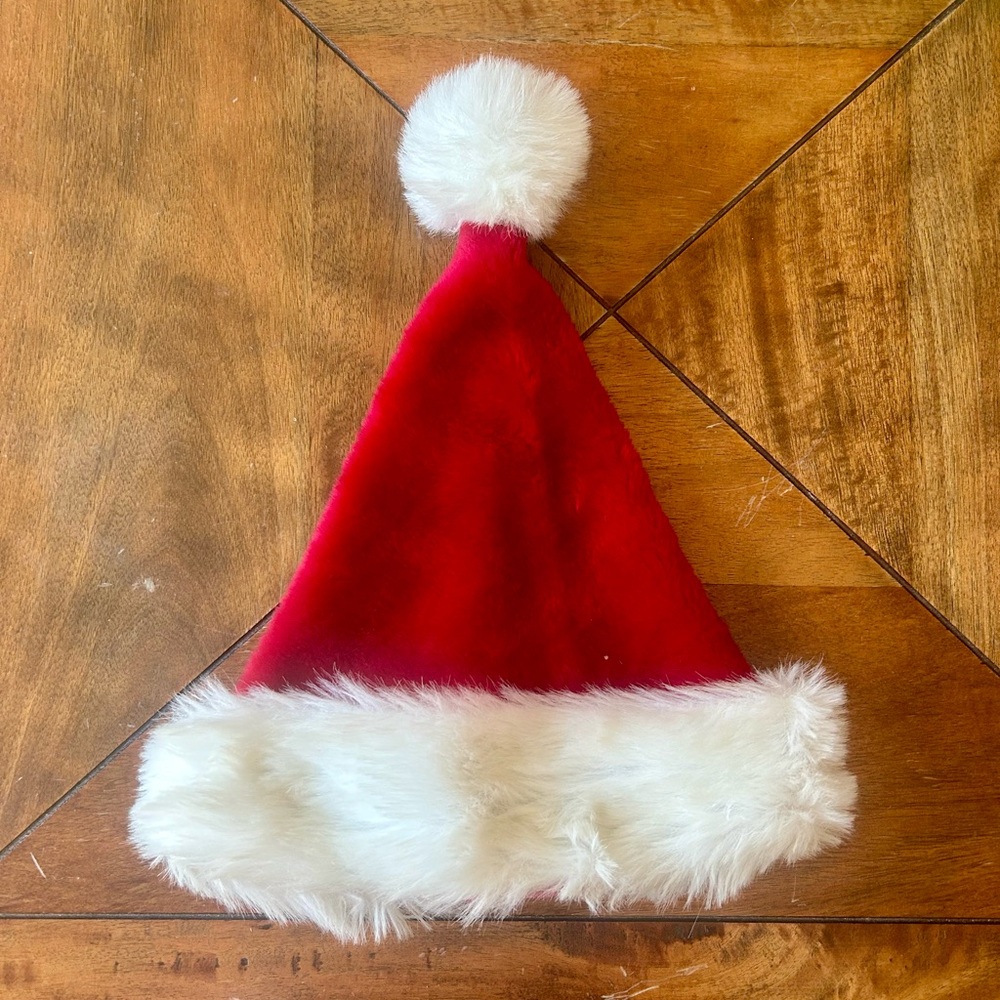 Festive Costume Adult Red Santa Hat with White Fur Trim and Large White Pom Pom